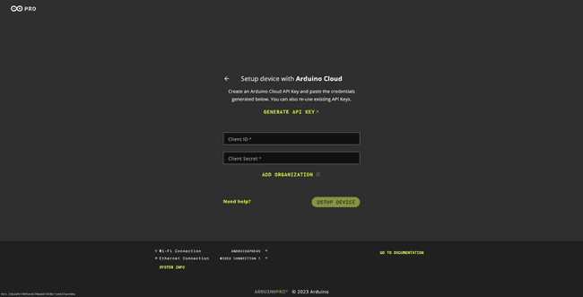 Arduino Linux Wizard Arduino Cloud API Keys