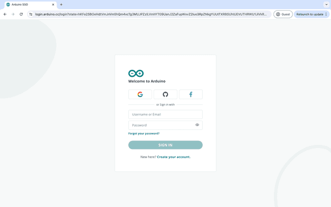 Sign into Arduino Cloud