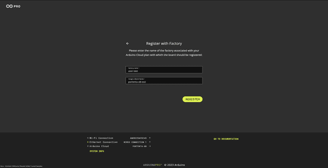 Arduino Linux Wizard Factory and device registration